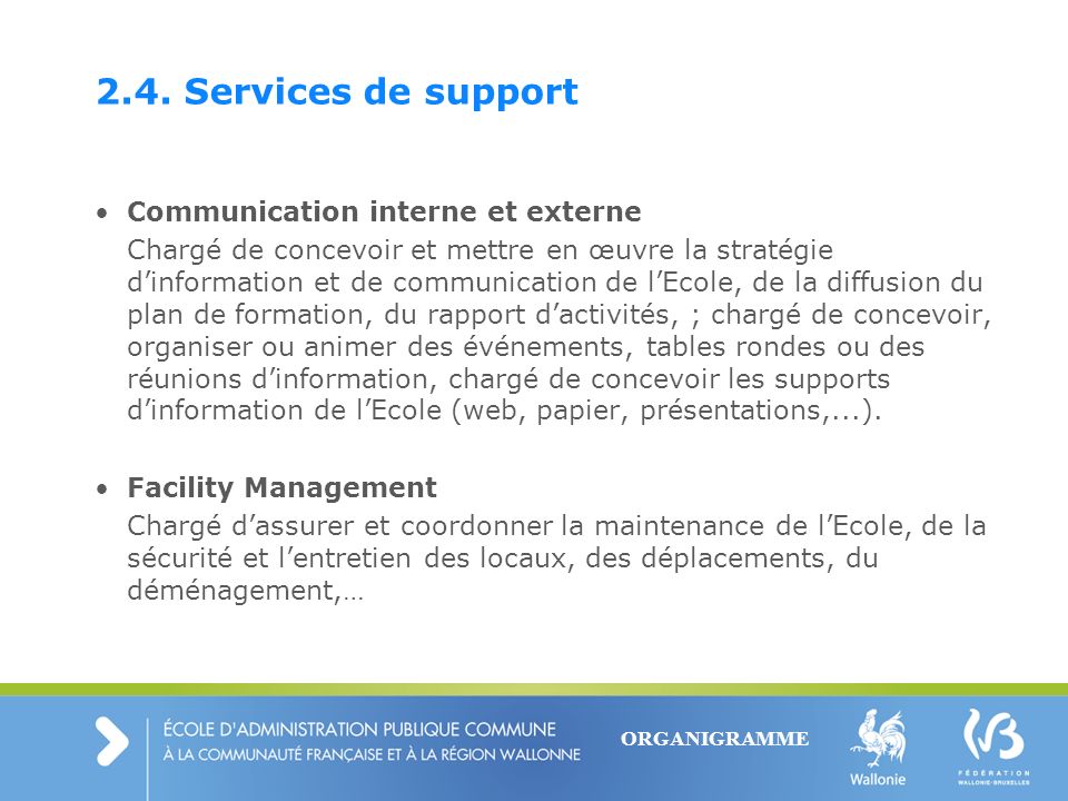 2.4. Services de support Communication interne et externe