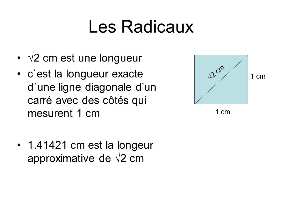 Les Radicaux √2 cm est une longueur
