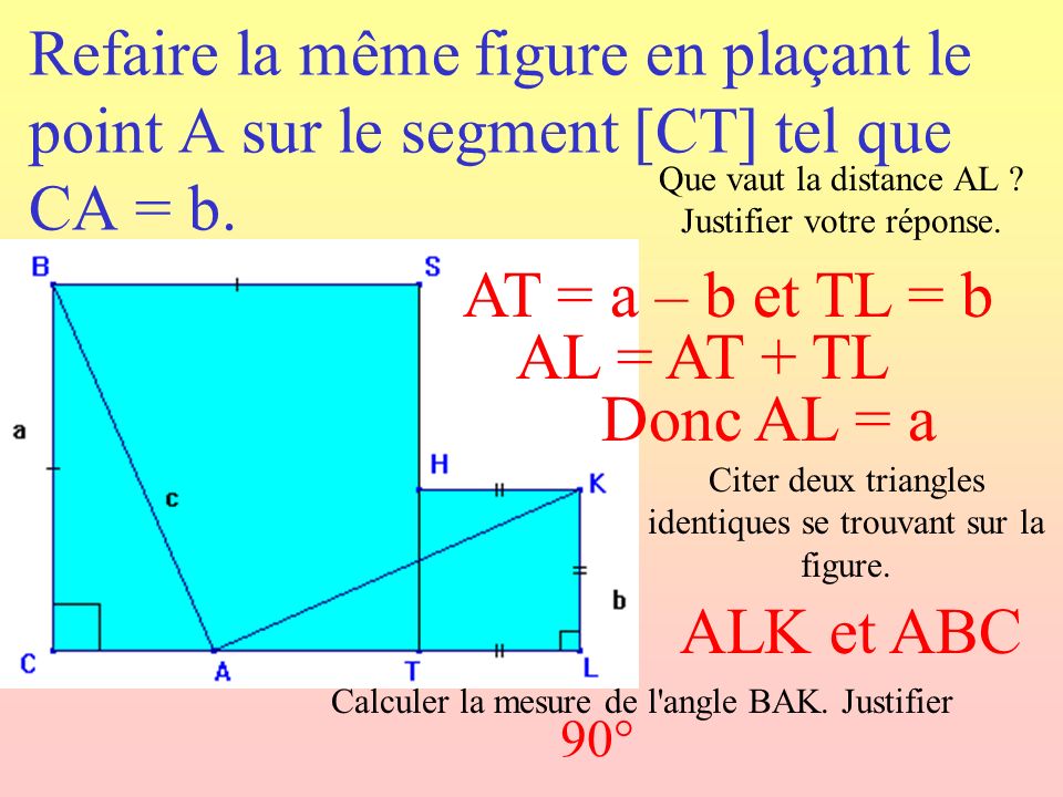 Refaire la même figure en plaçant le point A sur le segment [CT] tel que CA = b.