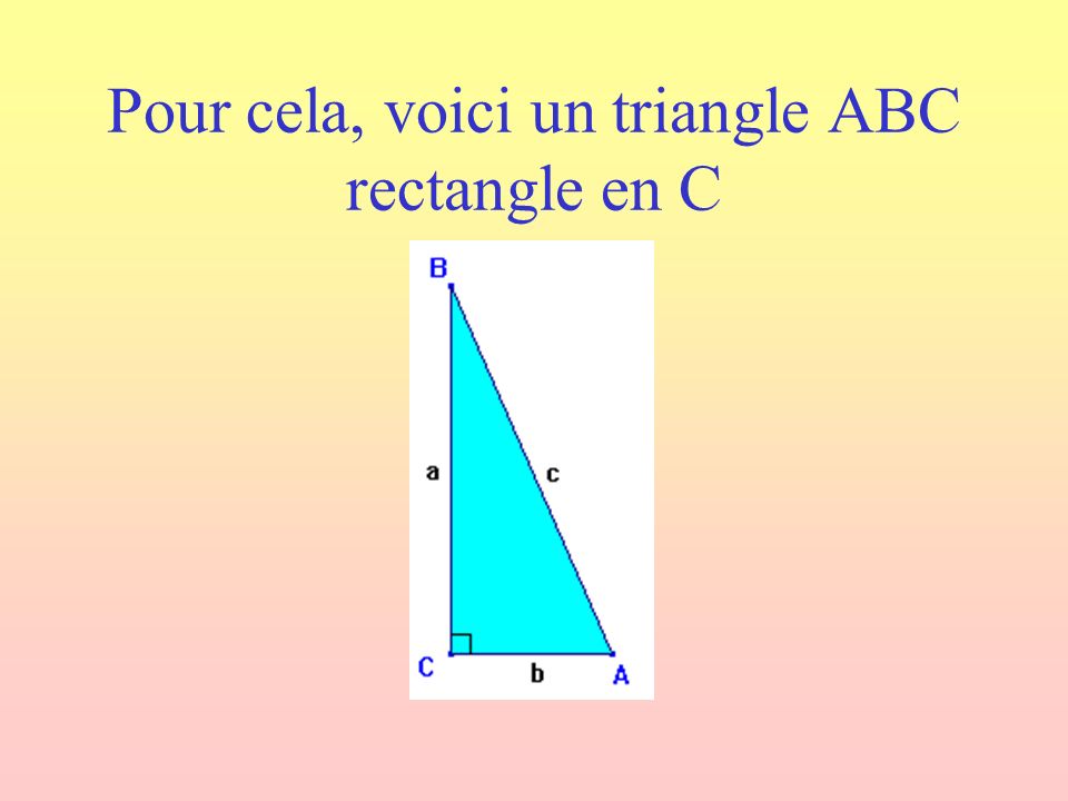 Pour cela, voici un triangle ABC rectangle en C