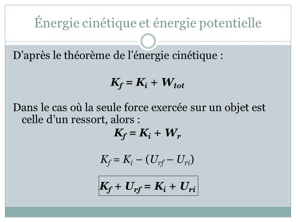 Énergie cinétique et énergie potentielle