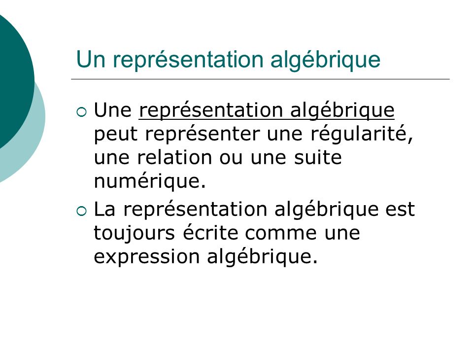 Un représentation algébrique