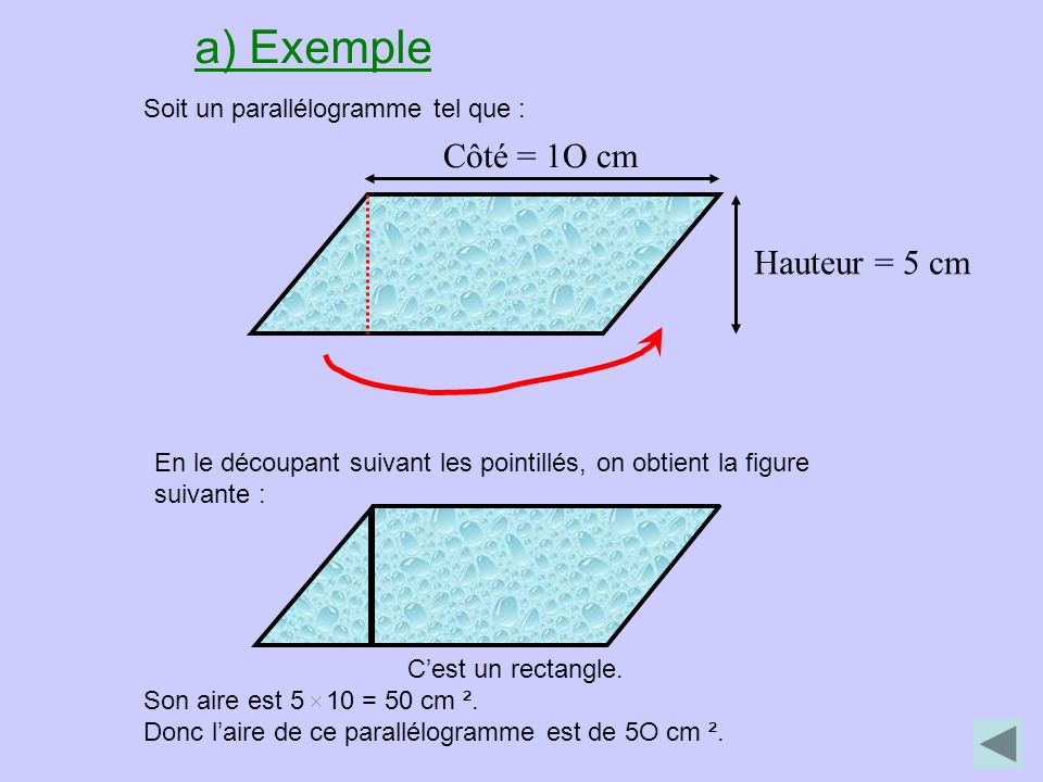 a) Exemple Côté = 1O cm Hauteur = 5 cm