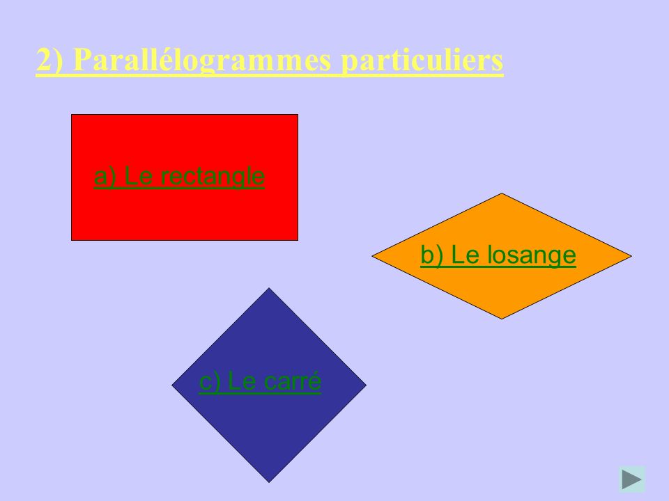2) Parallélogrammes particuliers