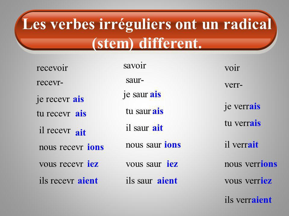 Les verbes irréguliers ont un radical (stem) different.