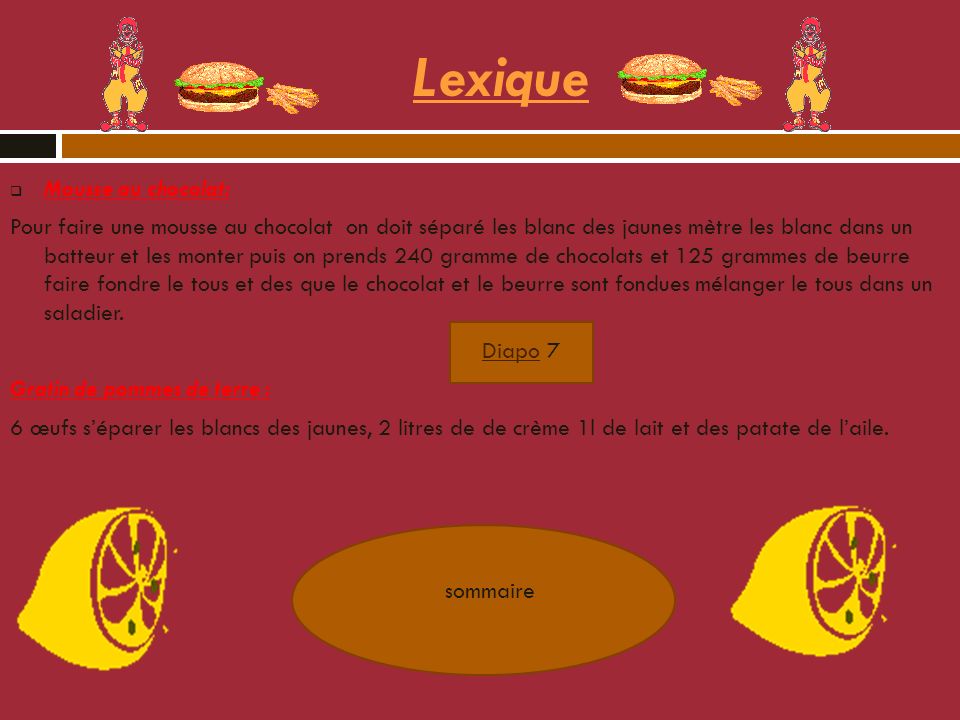 Lexique Mousse au chocolat: