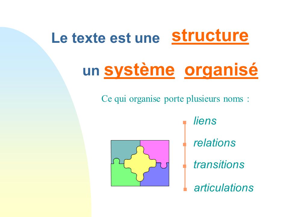structure organisé Le texte est une un système liens relations