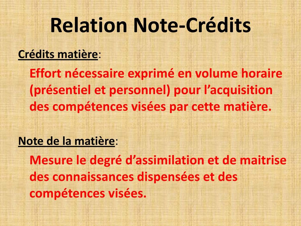 Relation Note-Crédits