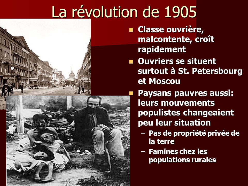 La révolution de 1905 Classe ouvrière, malcontente, croît rapidement
