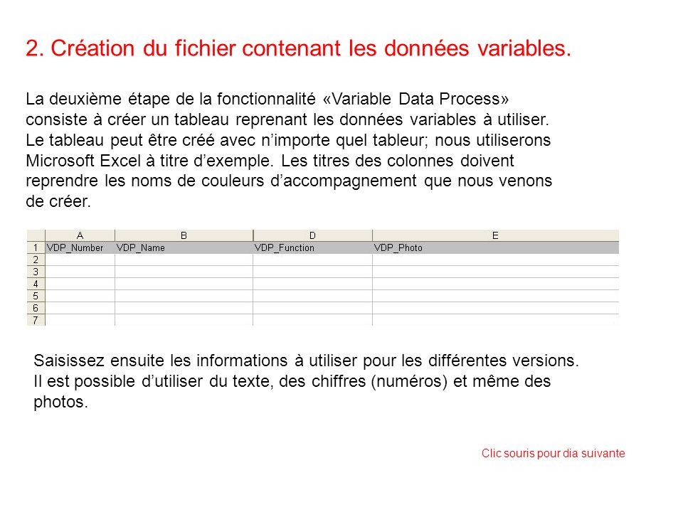 2. Création du fichier contenant les données variables.