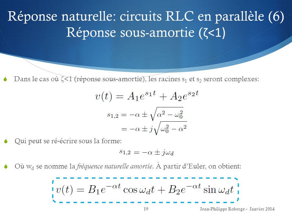 Réponse naturelle: circuits RLC en parallèle (6) Réponse sous-amortie (ζ<1)