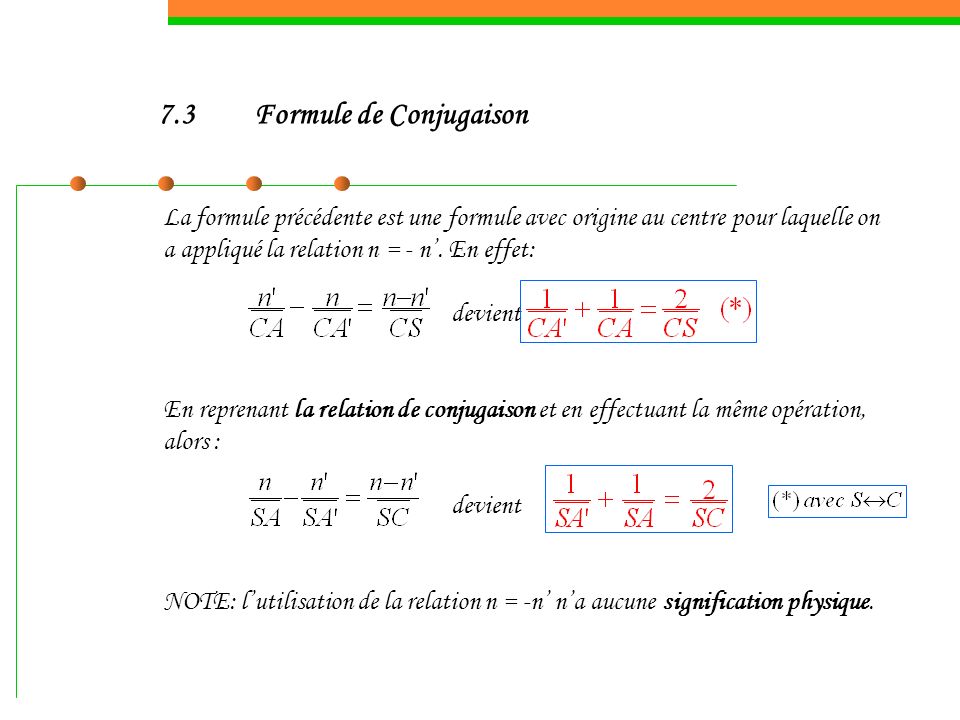 7.3 Formule de Conjugaison