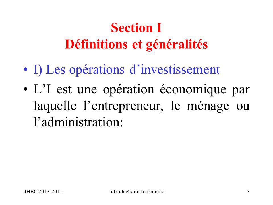 Section I Définitions et généralités