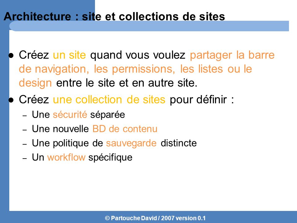 Architecture : site et collections de sites