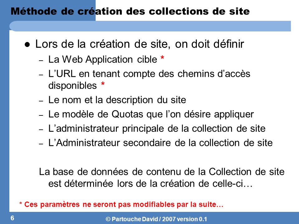 Méthode de création des collections de site