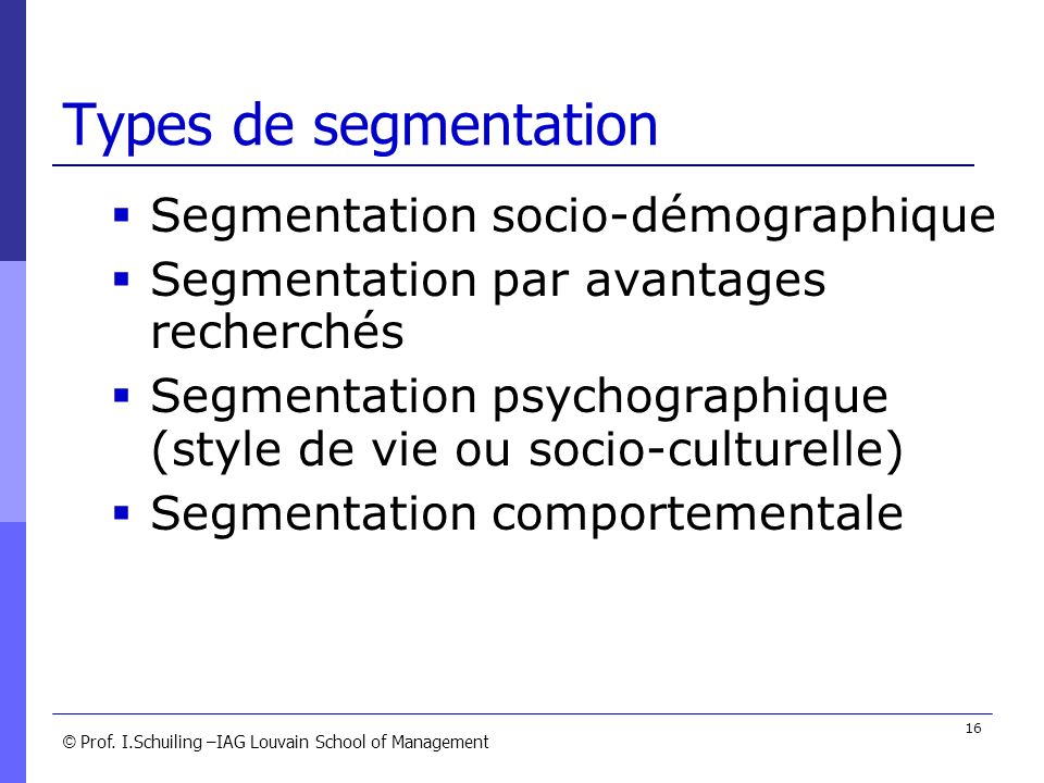 Types de segmentation Segmentation socio-démographique