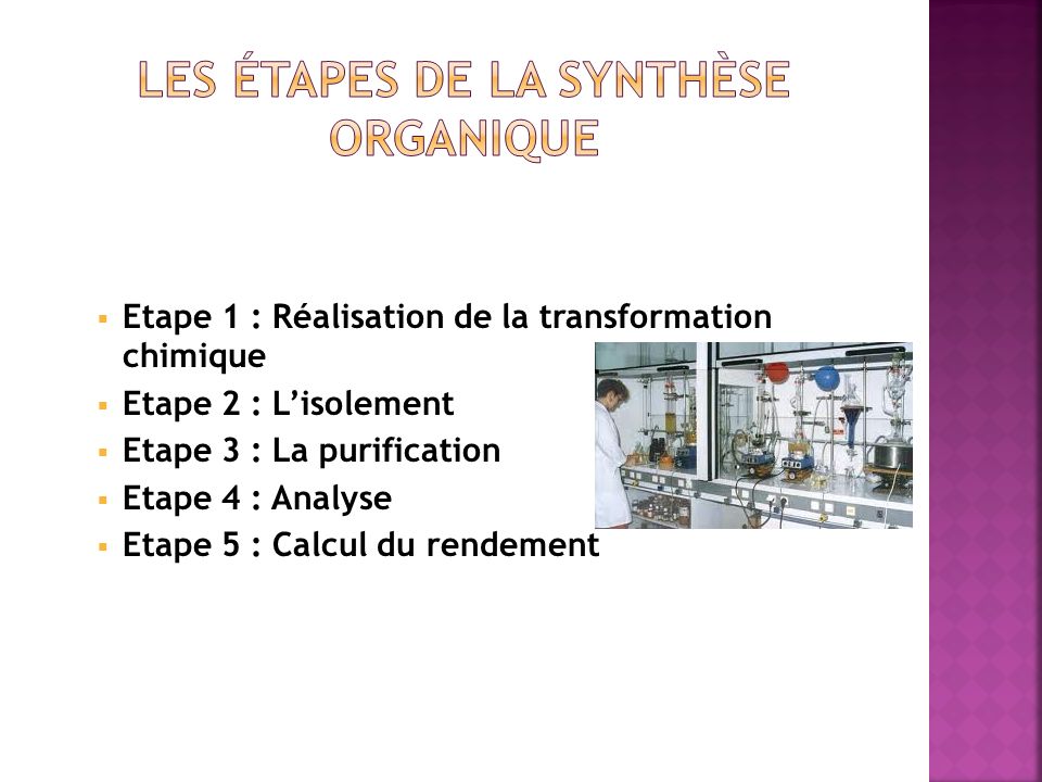 Les étapes de la synthèse organique