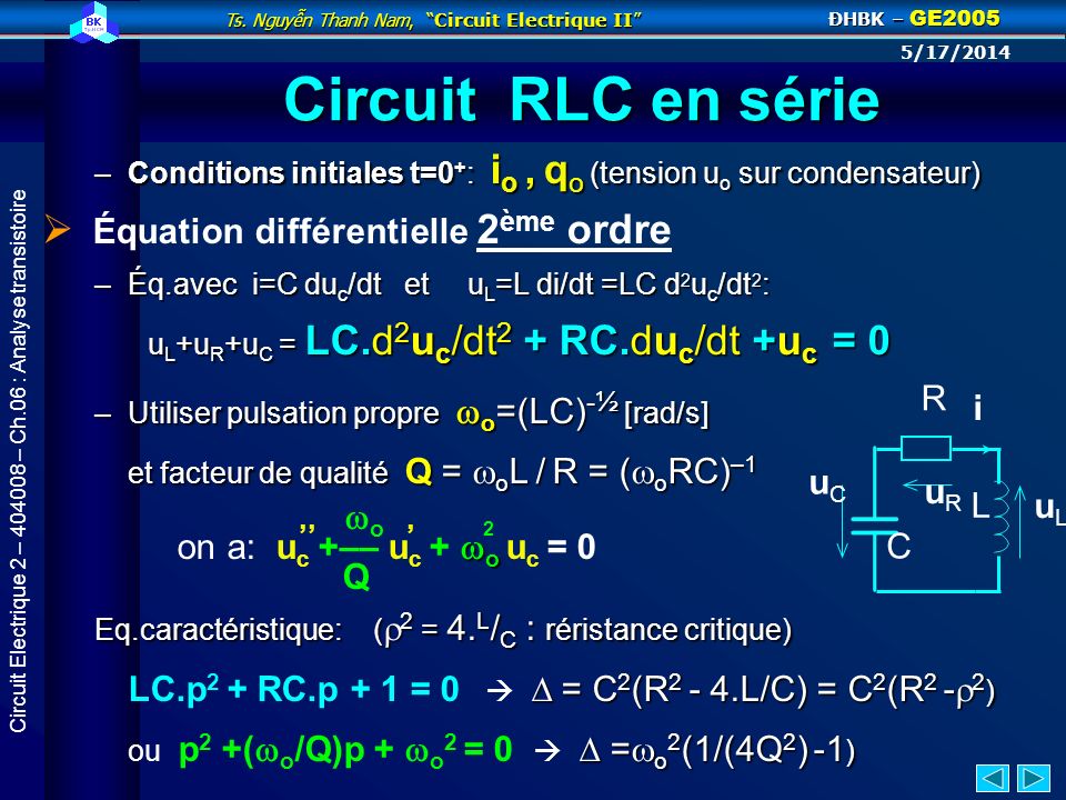 Circuit RLC en série Équation différentielle 2ème ordre
