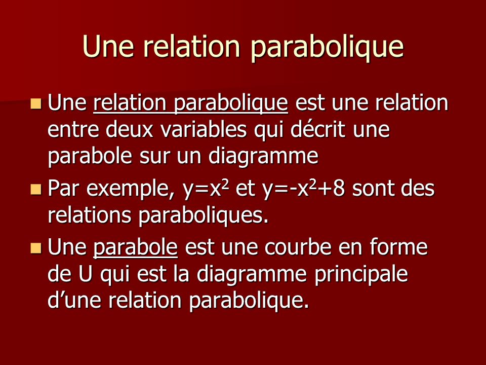 Une relation parabolique