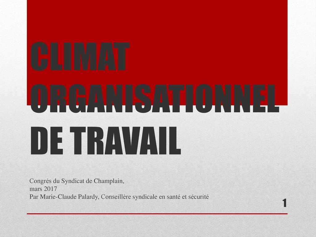 CLIMAT ORGANISATIONNEL DE TRAVAIL
