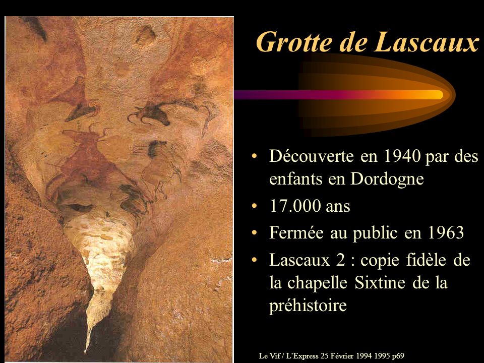 Grotte de Lascaux Découverte en 1940 par des enfants en Dordogne