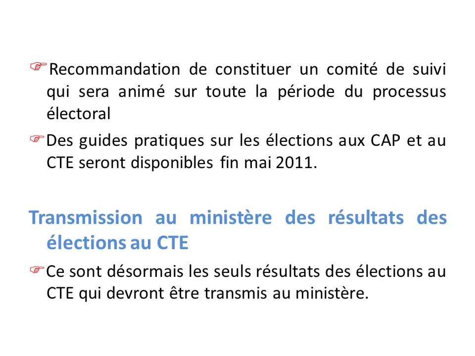 Transmission au ministère des résultats des élections au CTE