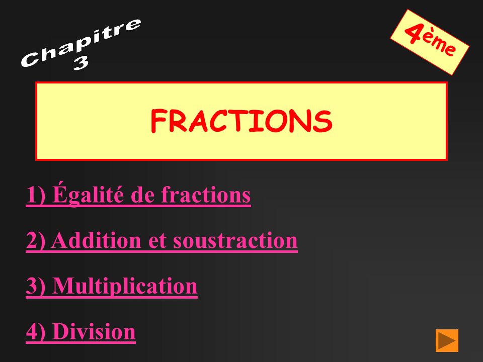 4ème FRACTIONS Chapitre 3 1) Égalité de fractions