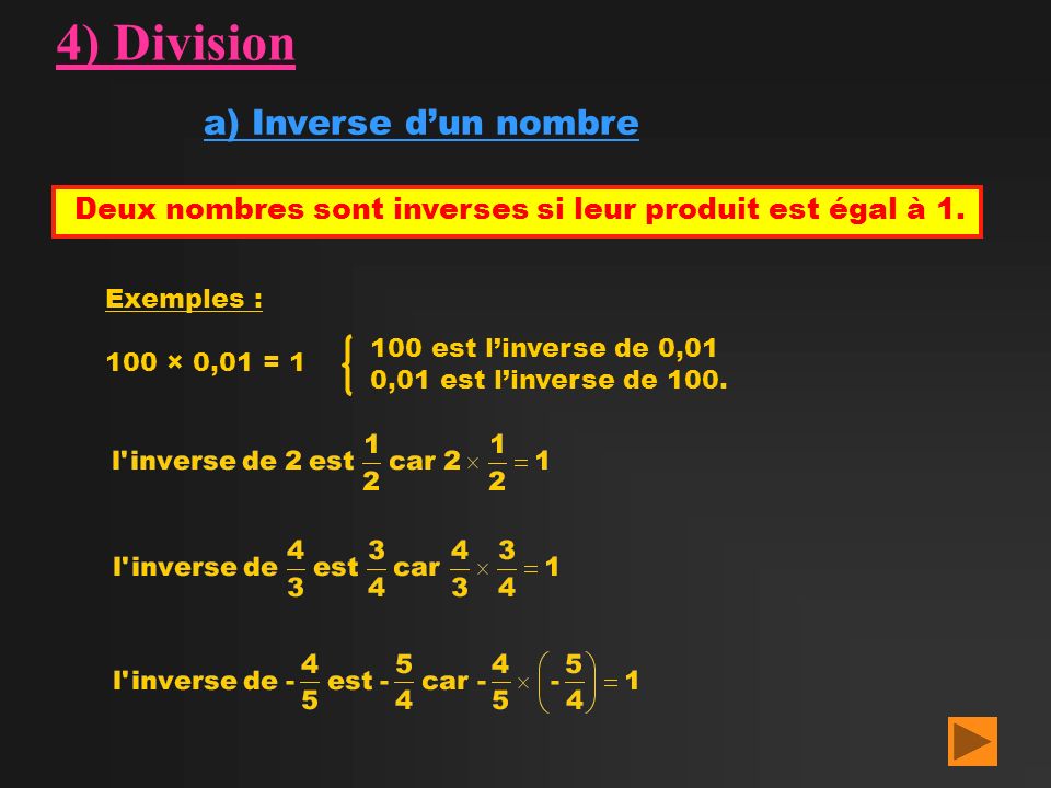 4) Division a) Inverse d’un nombre