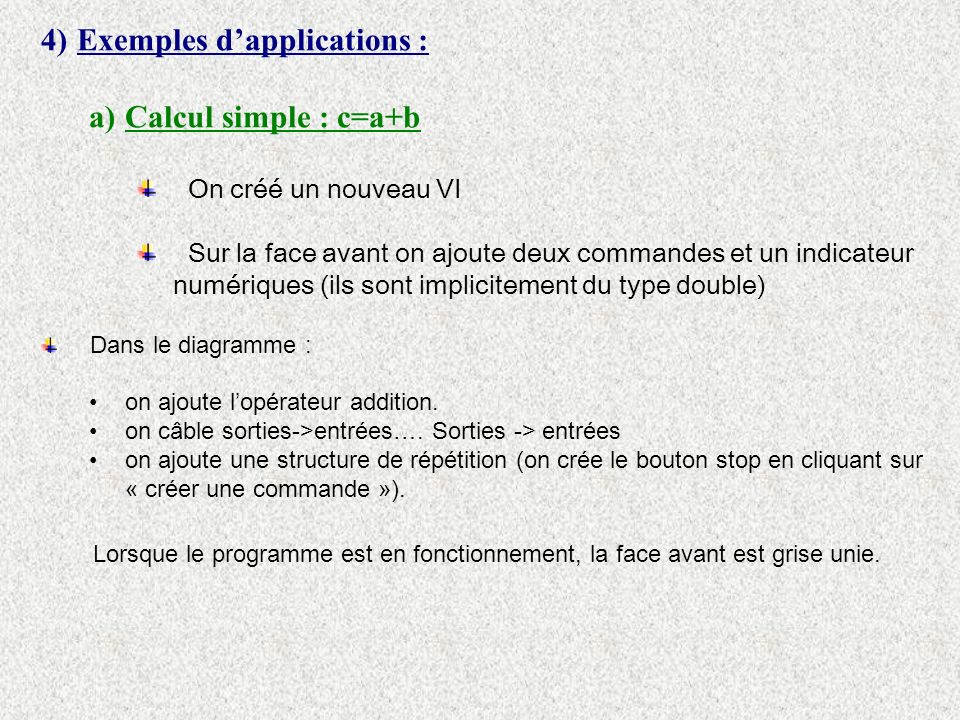 Exemples d’applications : Calcul simple : c=a+b