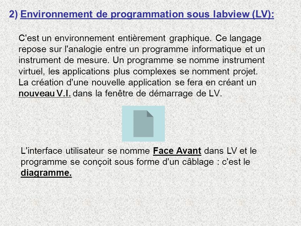 Environnement de programmation sous labview (LV):