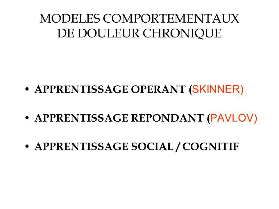 MODELES COMPORTEMENTAUX DE DOULEUR CHRONIQUE