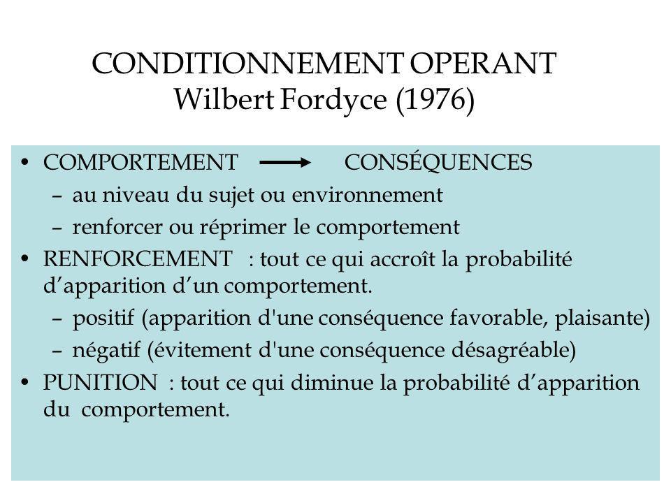 CONDITIONNEMENT OPERANT Wilbert Fordyce (1976)