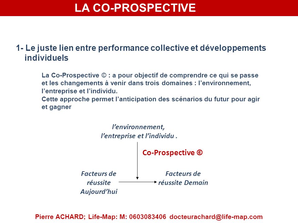 LA CO-PROSPECTIVE 1- Le juste lien entre performance collective et développements individuels.