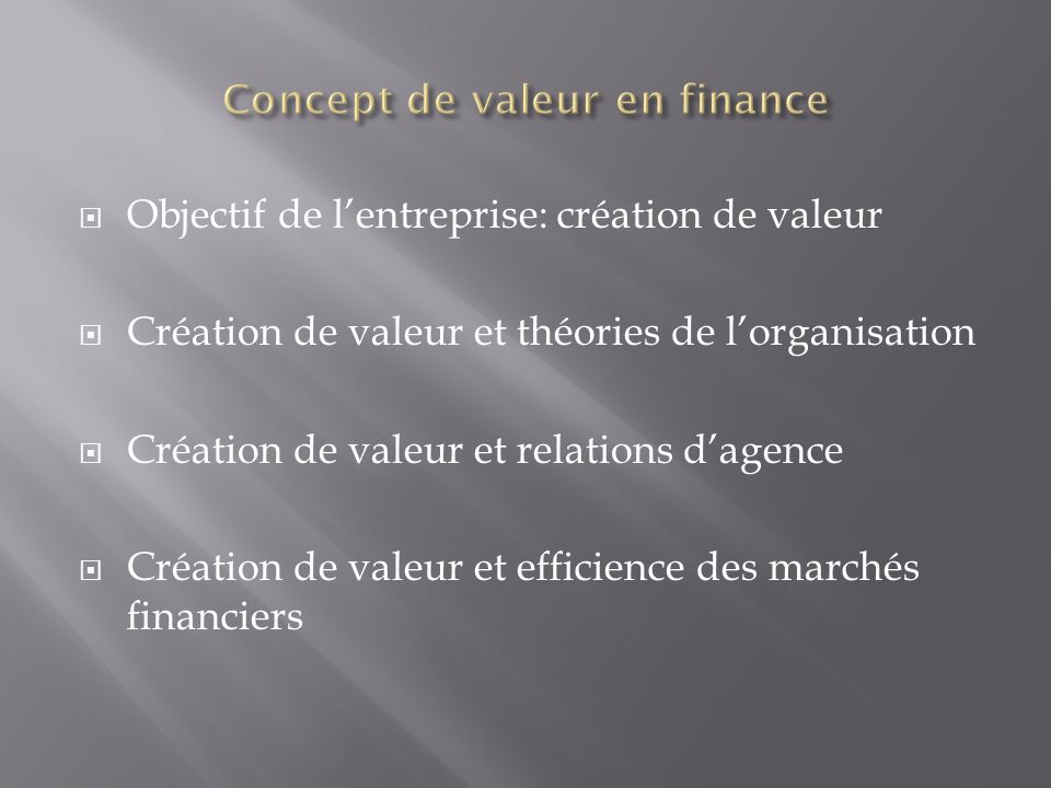 Concept de valeur en finance