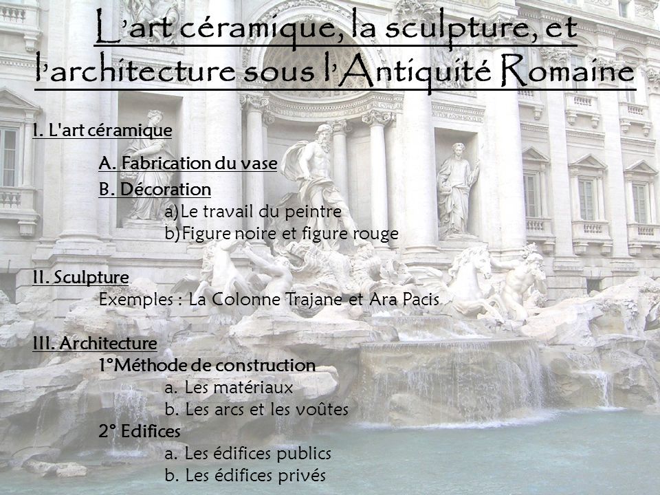 L’art céramique, la sculpture, et l’architecture sous l’Antiquité Romaine