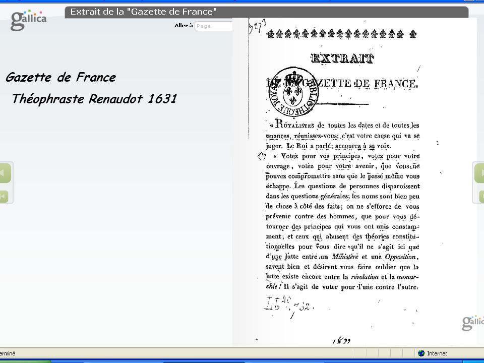 Gazette de France Théophraste Renaudot 1631