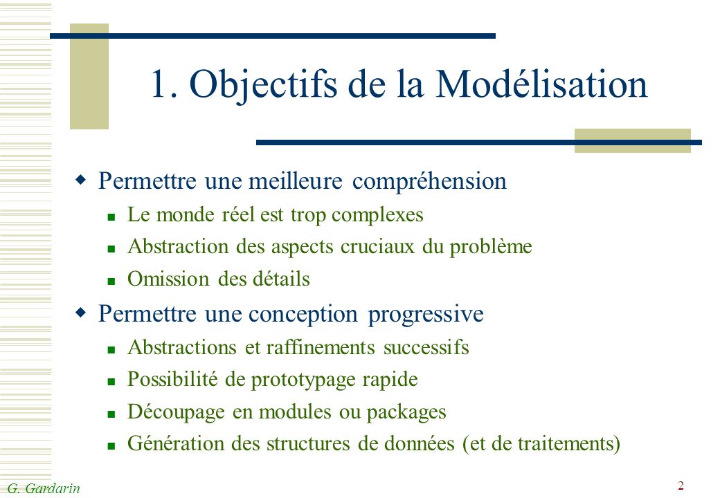 1. Objectifs de la Modélisation