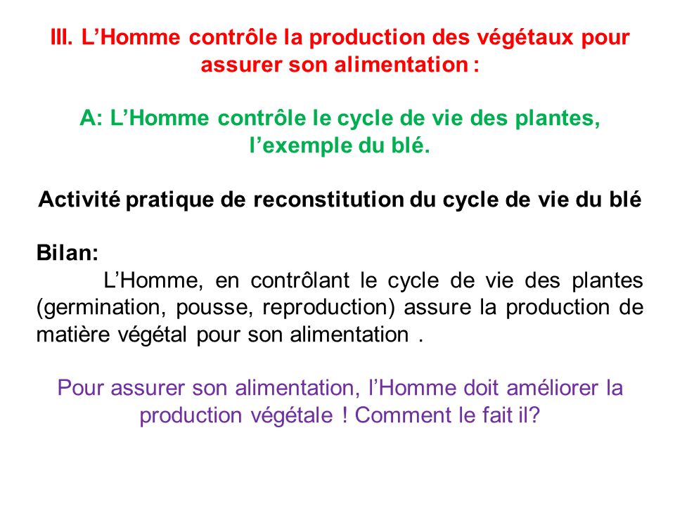 A: L’Homme contrôle le cycle de vie des plantes, l’exemple du blé.