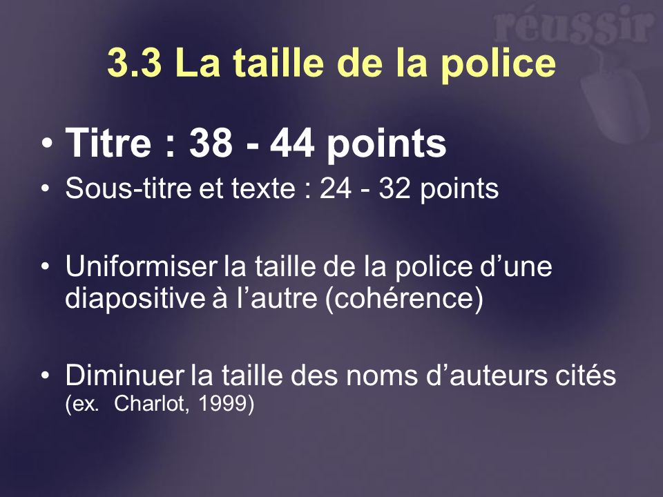 3.3 La taille de la police Titre : points