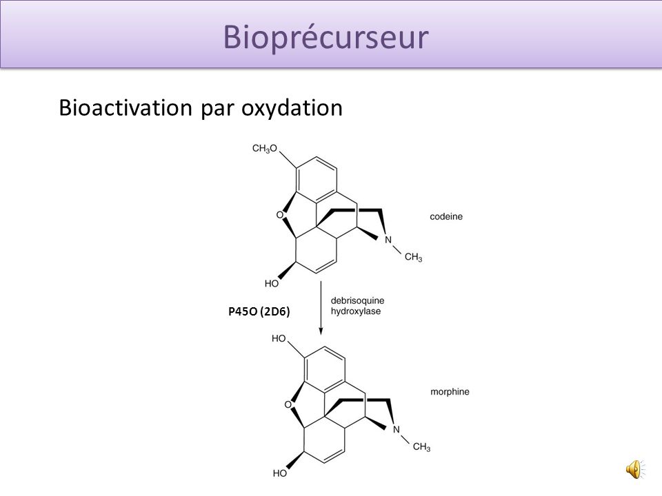 Bioprécurseur Bioactivation par oxydation P45O (2D6)