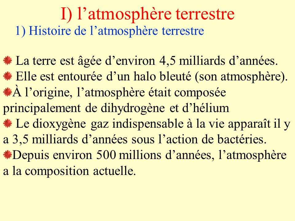 I) l’atmosphère terrestre