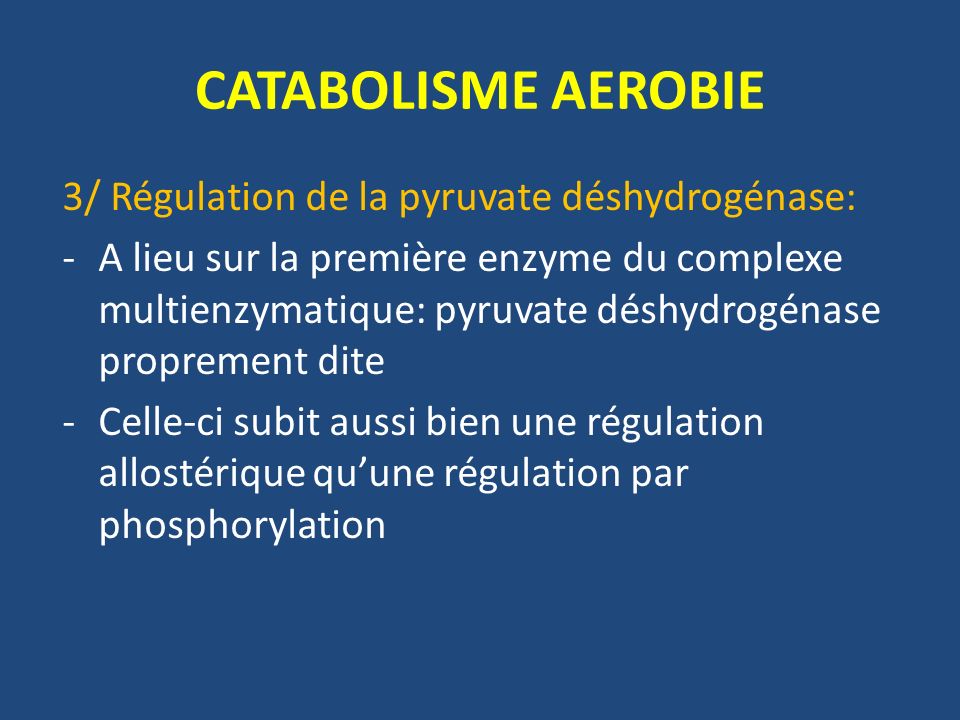 CATABOLISME AEROBIE 3/ Régulation de la pyruvate déshydrogénase: