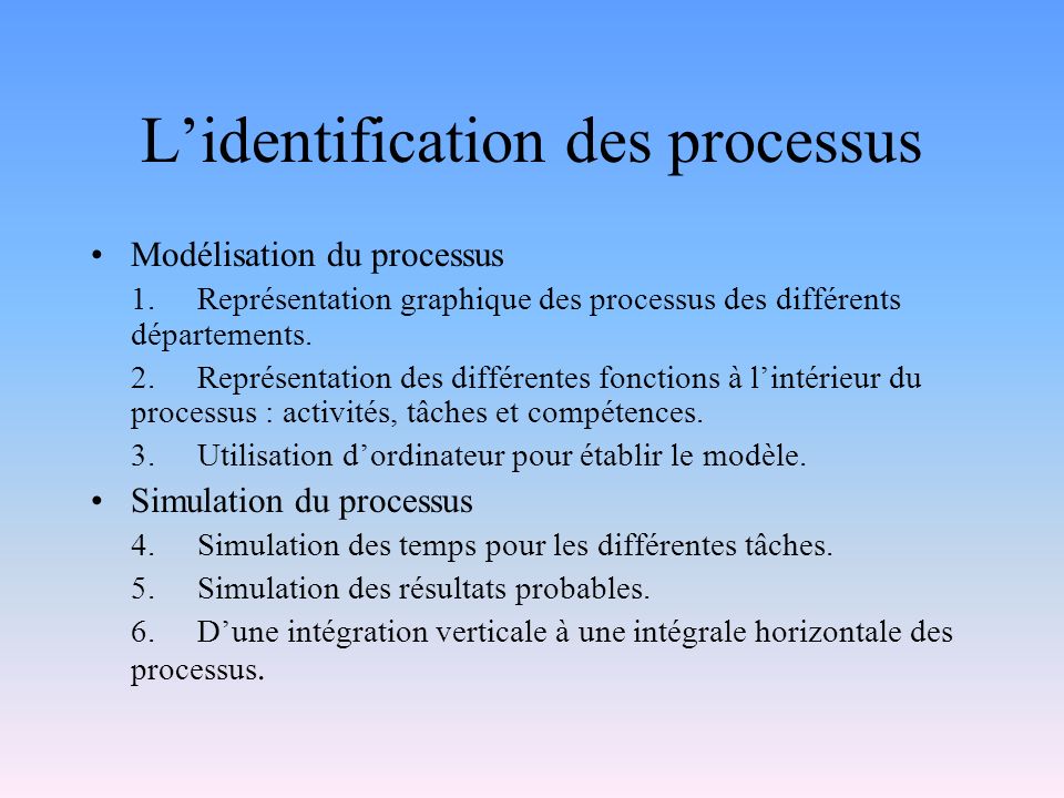L’identification des processus
