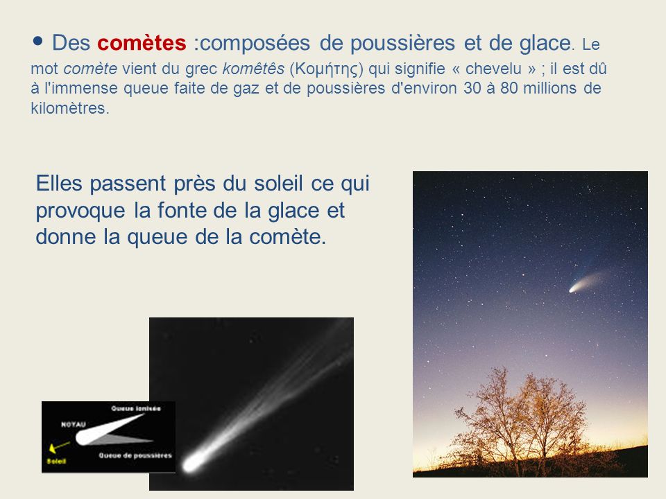 Des comètes :composées de poussières et de glace