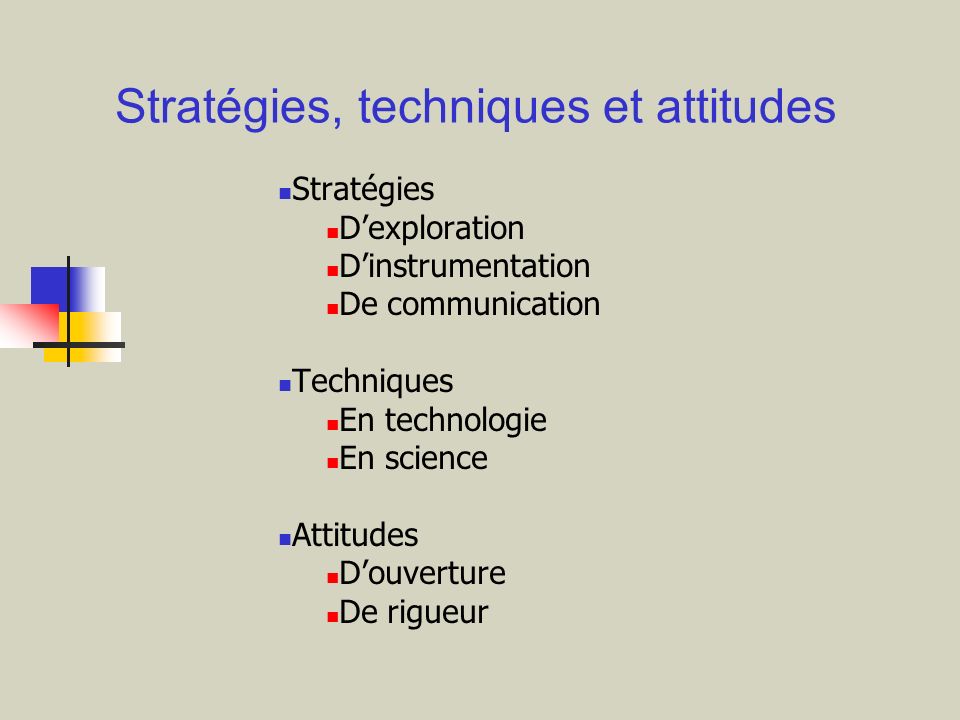 Stratégies, techniques et attitudes