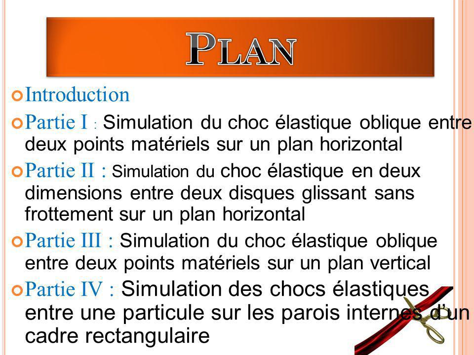 Plan Introduction. Partie I : Simulation du choc élastique oblique entre deux points matériels sur un plan horizontal.