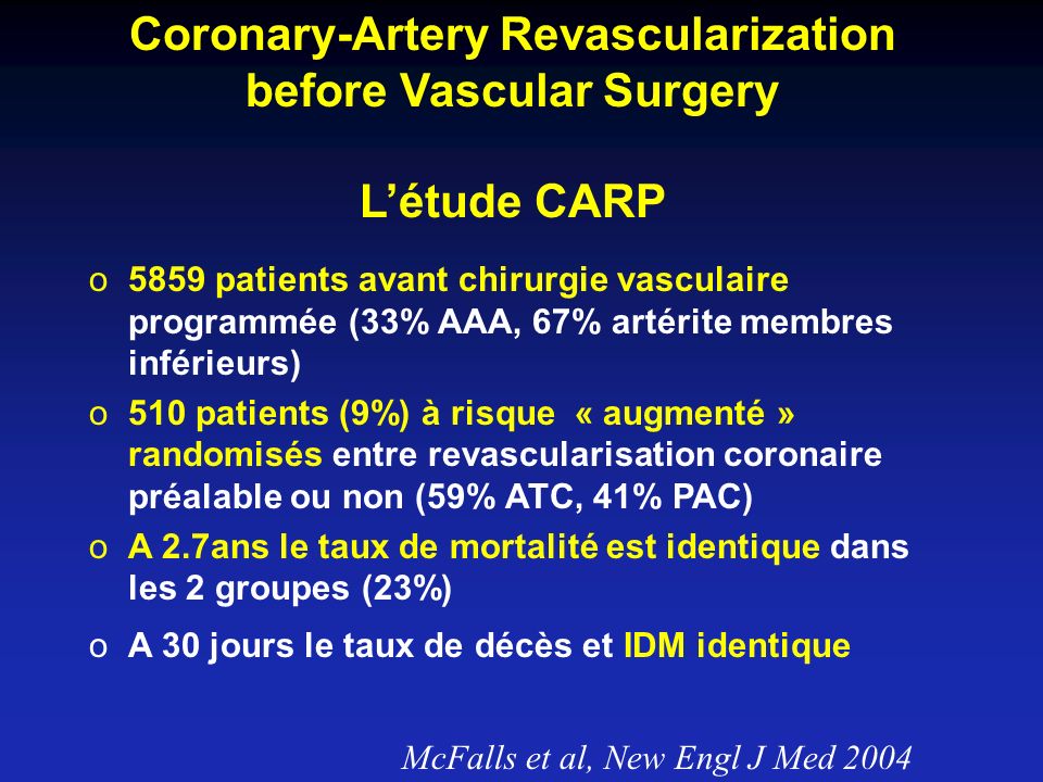 Coronary-Artery Revascularization before Vascular Surgery L’étude CARP