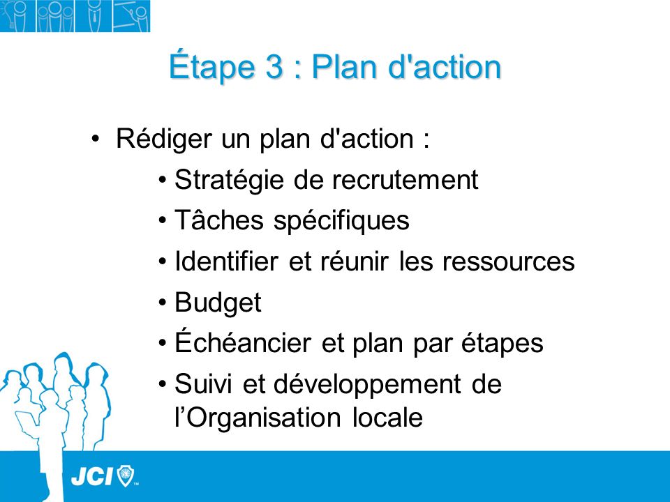 Étape 3 : Plan d action Rédiger un plan d action :