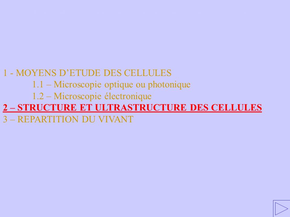 2 – STRUCTURE ET ULTRASTRUCTURE DES CELLULES
