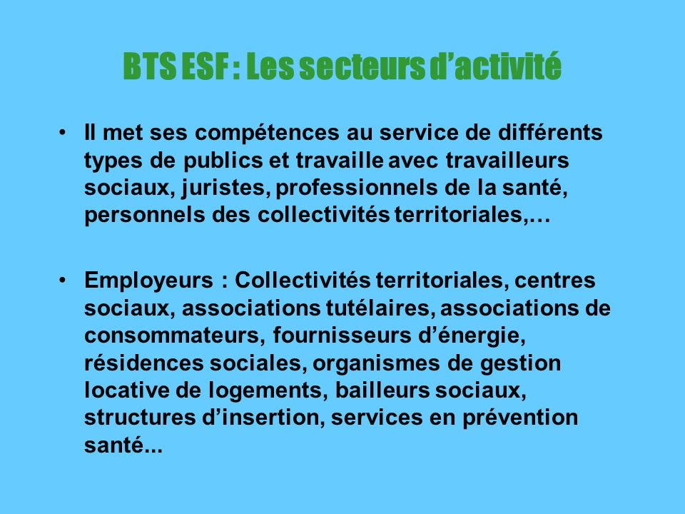 BTS ESF : Les secteurs d’activité